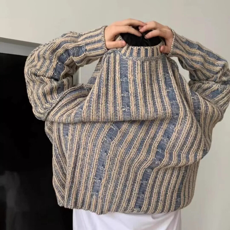 2024. gada jauns vīriešu augstākās klases Feels džemperis rudens/ziemas korejiešu stila senlaicīgā krāsā, bloķējošs, apaļš kakla gadījuma trikotāžas tops