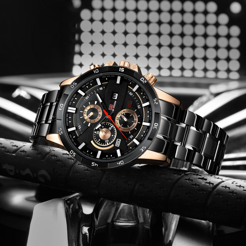 Labākais vīriešu pulkstenis, sporta stils, 46 mm, liels ādas sacīkšu stils ikdienas modes oriģināls, melnā rozā zelta kalendāra kvarca pulkstenis Relogio