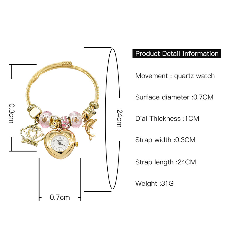 Дамски часовник с гривна Love със стилен декор Изискан кръгъл кварцов часовник Ежедневна елегантност