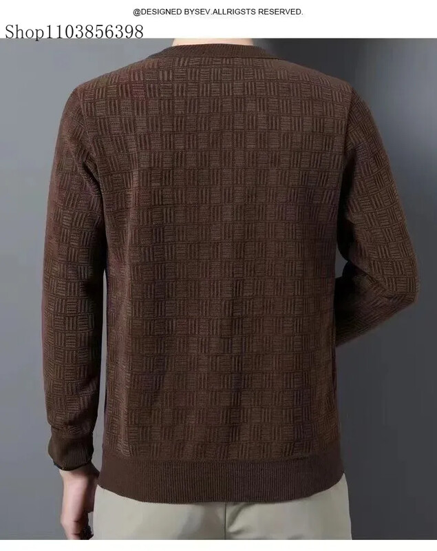 Pavasara rudens tīras vilnas džemperis Vīriešu džemperis ar O veida kakla izgriezumu garām piedurknēm Kašmira trikotāža Vīriešu apģērbi Trikotāžas džemperi Vīriešu virsdrēbes