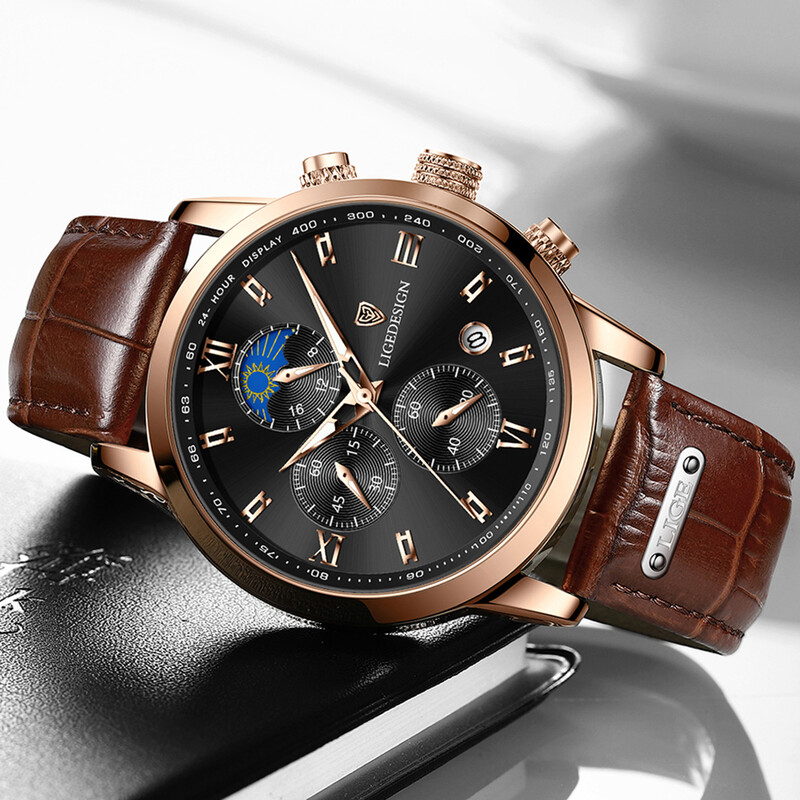 Jauni vīriešu pulksteņi LIGE Top zīmola luksusa vīriešu rokas pulkstenis ādas kvarca pulkstenis sporta ūdensizturīgs vīriešu pulkstenis Relogio Masculino+Box
