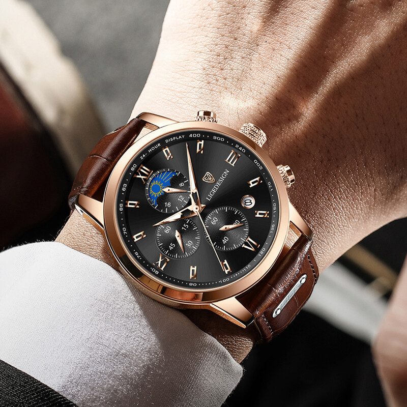 Jauni vīriešu pulksteņi LIGE Top zīmola luksusa vīriešu rokas pulkstenis ādas kvarca pulkstenis sporta ūdensizturīgs vīriešu pulkstenis Relogio Masculino+Box