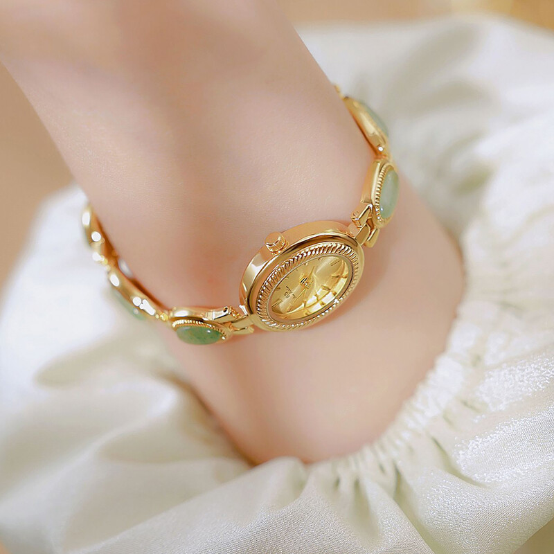 Ceasuri de lux de lux pentru dama Bijuterii verzi elegante Jad Brățară cuarț Ceas de mână Cadouri pentru femei 2025 Ceas de rochie la modă