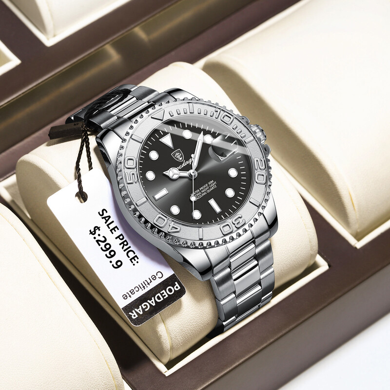 POEDAGAR Ceas de lux pentru bărbați, rezistent la apă, cu date luminoasă, pentru bărbați, din oțel inoxidabil, pentru bărbați, sport, la modă, ceasuri cu quartz pentru bărbați