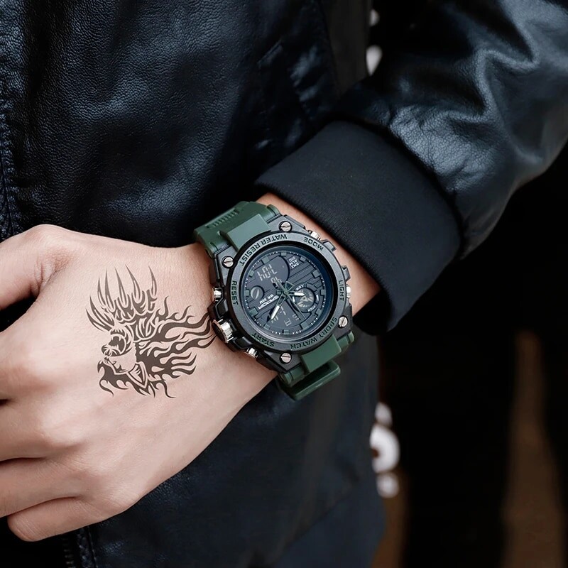 SANDA Топ луксозни часовници Мъжки военен мъжки часовник Водоустойчив спортен ръчен часовник с двоен дисплей Мъжки Relogio Masculino