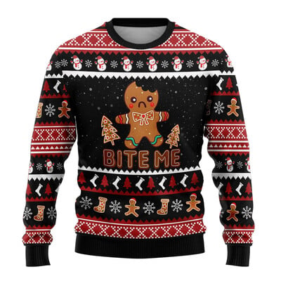 Cute Gingerbread Man Ugly Xmas Sweater Merry Christmas Мъжки пуловер Xmas Holiday Kid Crew Neck Анцуг Snowman Унисекс пуловери