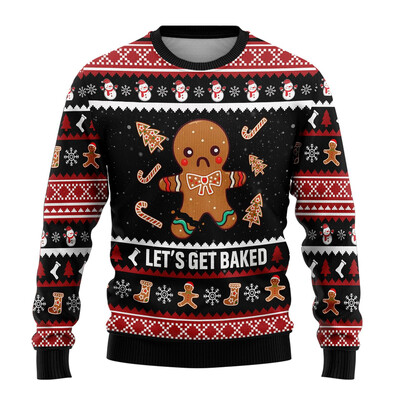 Drăguț Gingerbread Man Ugly Crăciun Pulover Crăciun Fericit Bărbați Pulover Sărbători de Crăciun Copil Crew Deck Trening Om de zăpadă Pulovere unisex