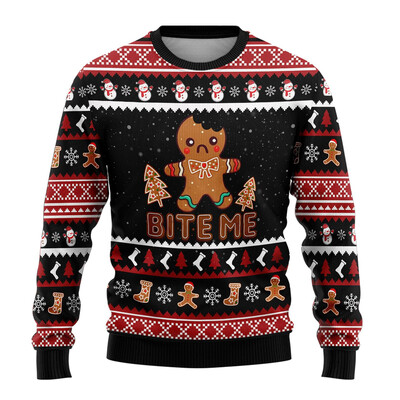 Drăguț Gingerbread Man Ugly Crăciun Pulover Crăciun Fericit Bărbați Pulover Sărbători de Crăciun Copil Crew Deck Trening Om de zăpadă Pulovere unisex