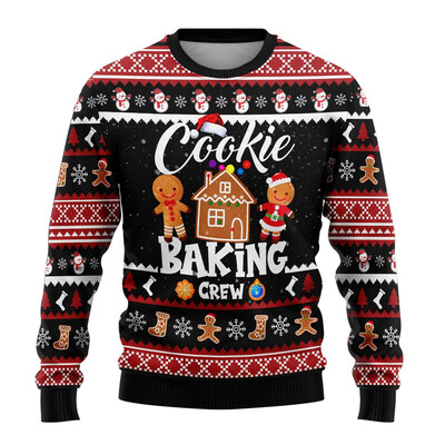 Drăguț Gingerbread Man Ugly Crăciun Pulover Crăciun Fericit Bărbați Pulover Sărbători de Crăciun Copil Crew Deck Trening Om de zăpadă Pulovere unisex