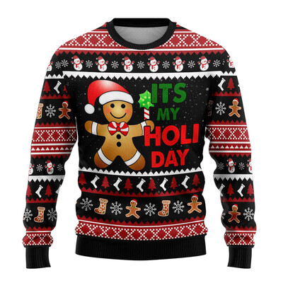 Drăguț Gingerbread Man Ugly Crăciun Pulover Crăciun Fericit Bărbați Pulover Sărbători de Crăciun Copil Crew Deck Trening Om de zăpadă Pulovere unisex