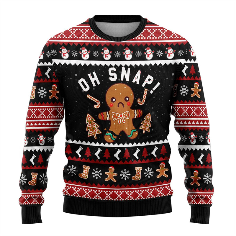 Drăguț Gingerbread Man Ugly Crăciun Pulover Crăciun Fericit Bărbați Pulover Sărbători de Crăciun Copil Crew Deck Trening Om de zăpadă Pulovere unisex