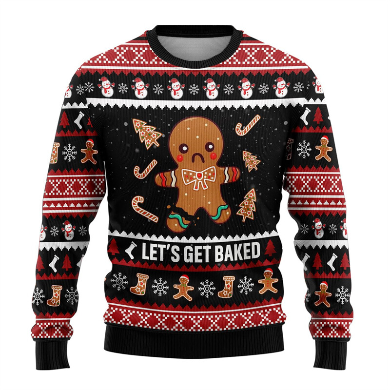 Drăguț Gingerbread Man Ugly Crăciun Pulover Crăciun Fericit Bărbați Pulover Sărbători de Crăciun Copil Crew Deck Trening Om de zăpadă Pulovere unisex