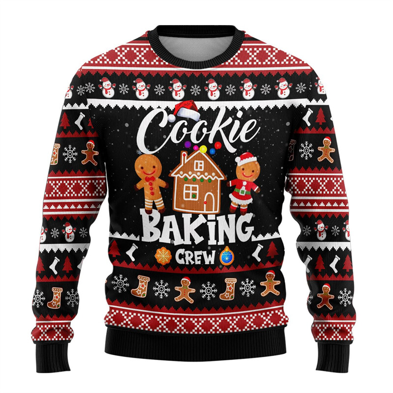 Drăguț Gingerbread Man Ugly Crăciun Pulover Crăciun Fericit Bărbați Pulover Sărbători de Crăciun Copil Crew Deck Trening Om de zăpadă Pulovere unisex