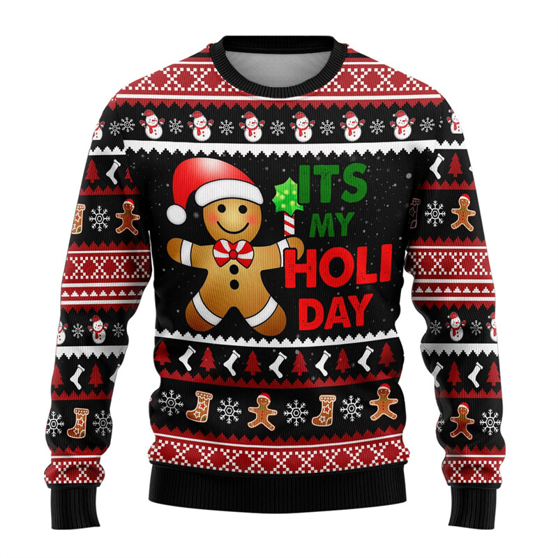 Drăguț Gingerbread Man Ugly Crăciun Pulover Crăciun Fericit Bărbați Pulover Sărbători de Crăciun Copil Crew Deck Trening Om de zăpadă Pulovere unisex