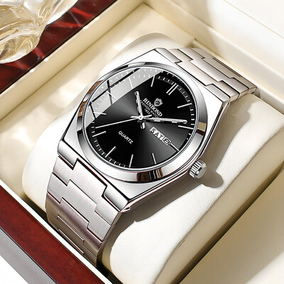 Vīriešu pulksteņi, gaiši luksusa zīmola nerūsējošā tērauda dubultā kalendāra ūdensizturīgi vīriešu biznesa brīvā laika modes kvarca pulksteņi W004