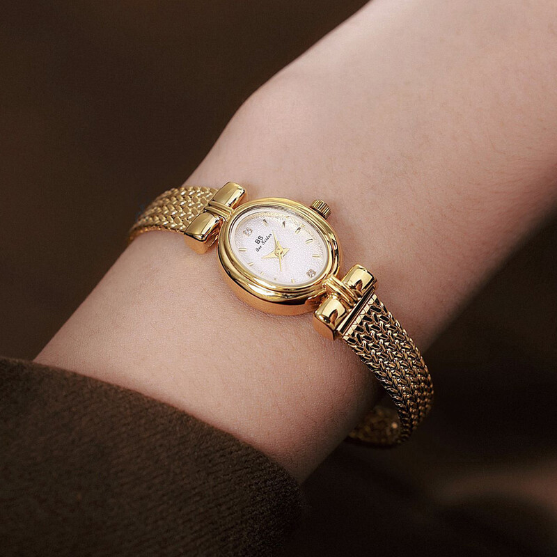 Ceasuri de damă Ceas de cuarț oval de marcă de lux Cadouri pentru femei Ceas de mână vintage, elegant, rezistent la apă, brățară de grâu auriu