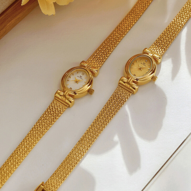 Ceasuri de damă Ceas de cuarț oval de marcă de lux Cadouri pentru femei Ceas de mână vintage, elegant, rezistent la apă, brățară de grâu auriu