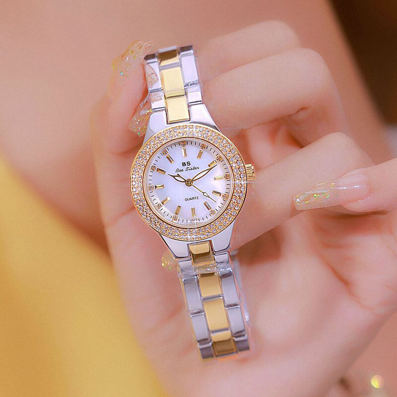 Ceasuri de cuarț elegante de lux Ceas de damă cu cadran cu diamante de înaltă calitate Brățară din oțel inoxidabil Ceas de mână pentru femei