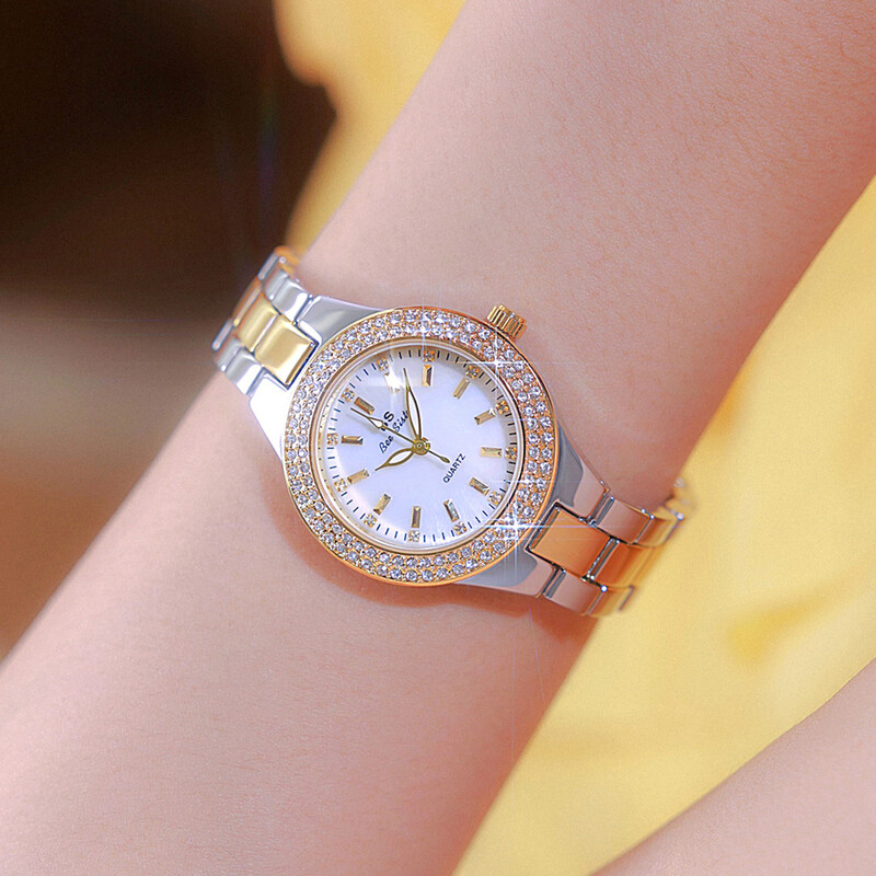 Ceasuri de cuarț elegante de lux Ceas de damă cu cadran cu diamante de înaltă calitate Brățară din oțel inoxidabil Ceas de mână pentru femei