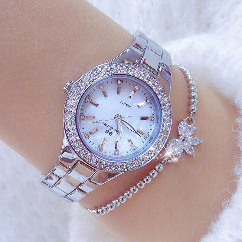 Ceasuri de cuarț elegante de lux Ceas de damă cu cadran cu diamante de înaltă calitate Brățară din oțel inoxidabil Ceas de mână pentru femei