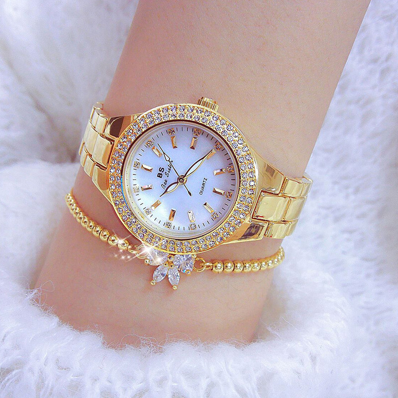 Ceasuri de cuarț elegante de lux Ceas de damă cu cadran cu diamante de înaltă calitate Brățară din oțel inoxidabil Ceas de mână pentru femei