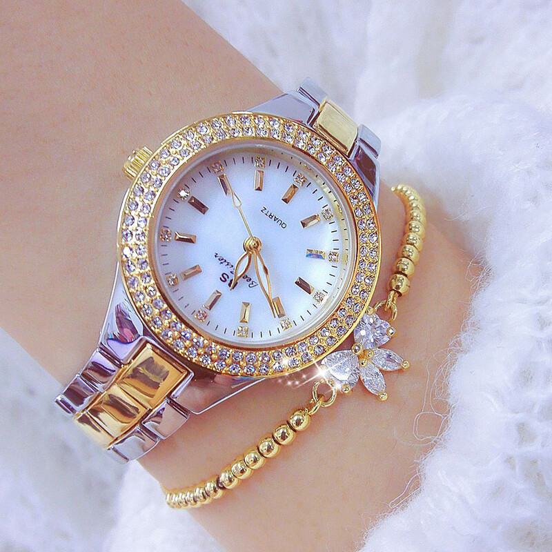 Ceasuri de cuarț elegante de lux Ceas de damă cu cadran cu diamante de înaltă calitate Brățară din oțel inoxidabil Ceas de mână pentru femei
