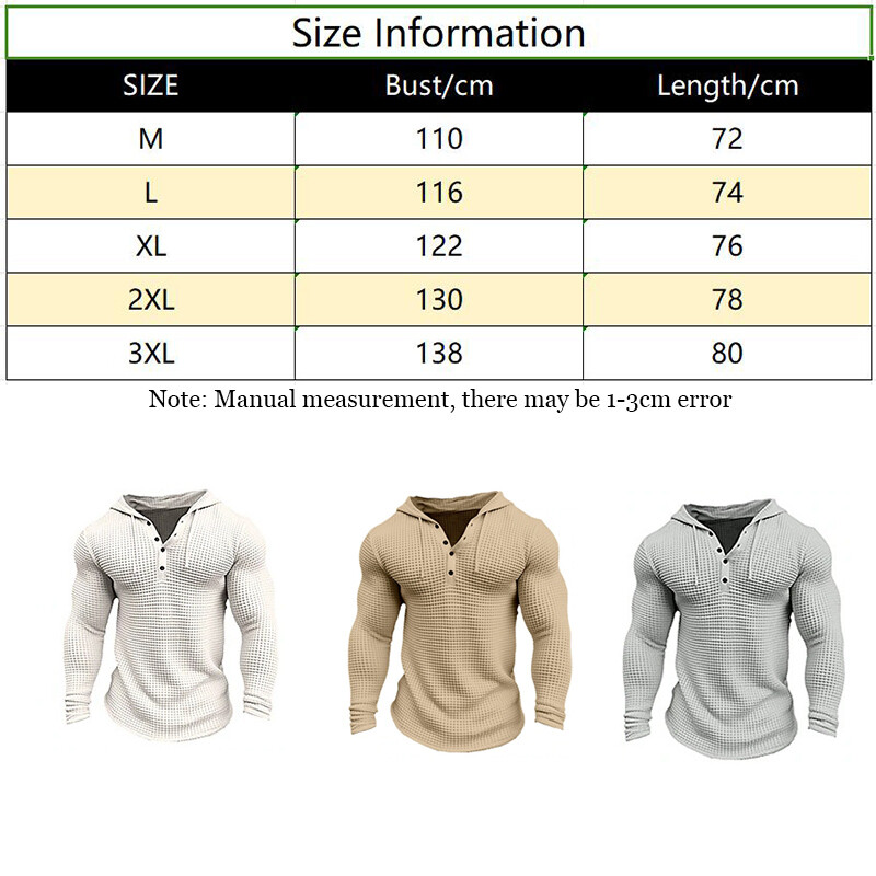 Pulover pentru bărbați, ocazional, tricou cu mânecă lungă, Waffler, slim Tops, hanorac, culoare uni, confortabil, îmbrăcăminte de stradă în aer liber, M-3XL