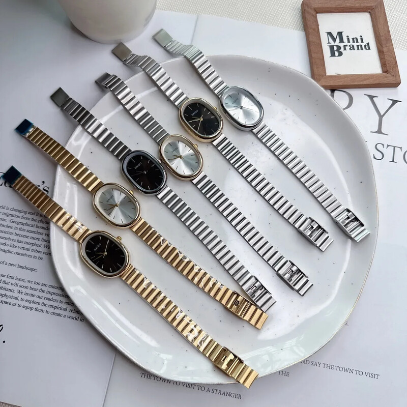 Modes, grezns sieviešu kvarca pulkstenis, nerūsējošā tērauda ovāls, mazs ciparnīcas bambusa siksniņas, studentu rokas pulkstenis Relogio Feminino