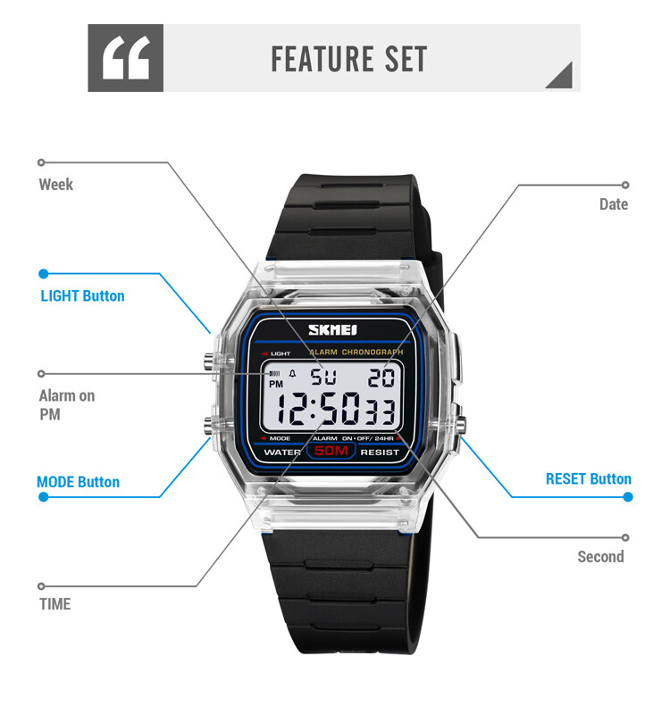 SKMEI Youthful Vigor Noua curea transparenta din TPU Ceas de mana pentru dama Afisaj cu lumina din spate Cronometru Ceasuri digitale pentru femei reloj mujer