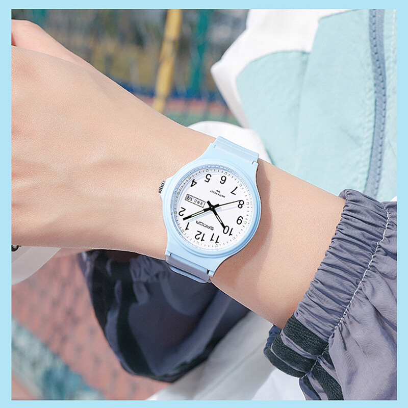 UTHAI L02 Ceas de damă Ceas de cuarț electronic simplu pentru bărbați, calendar dublu, 30 m, rezistent la apă, ceasuri de mână sport pentru studenți