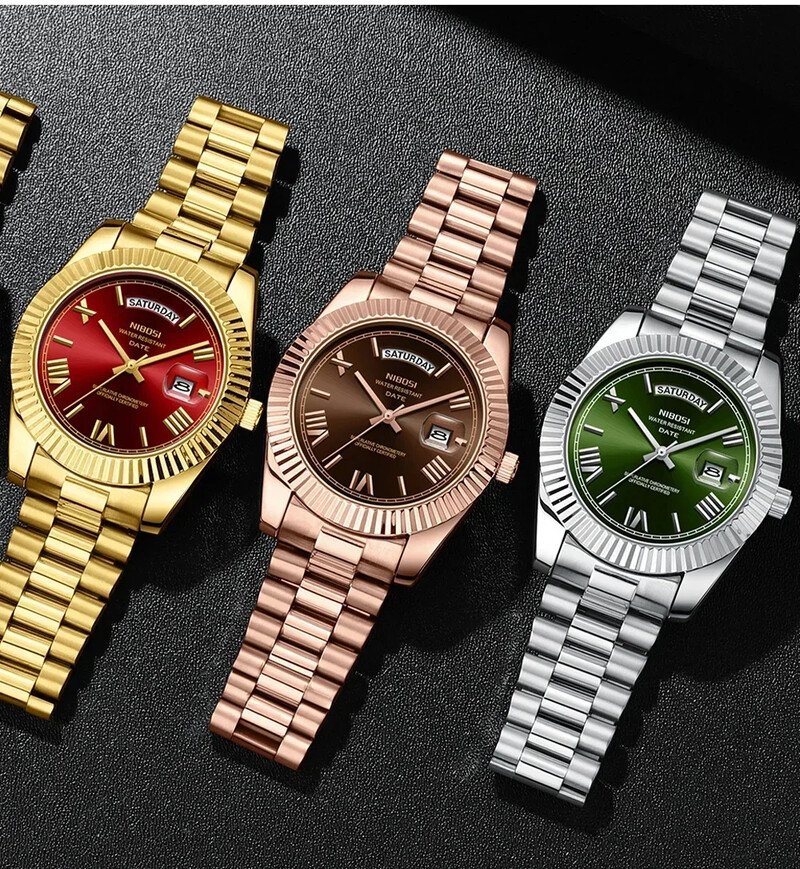 NIBOSI Ceas de lux cu quartz pentru bărbați, impermeabil, cu date, ceas de mână luminos, sport, din oțel inoxidabil, pentru bărbați, ceas pentru bărbați, ceas pentru bărbați