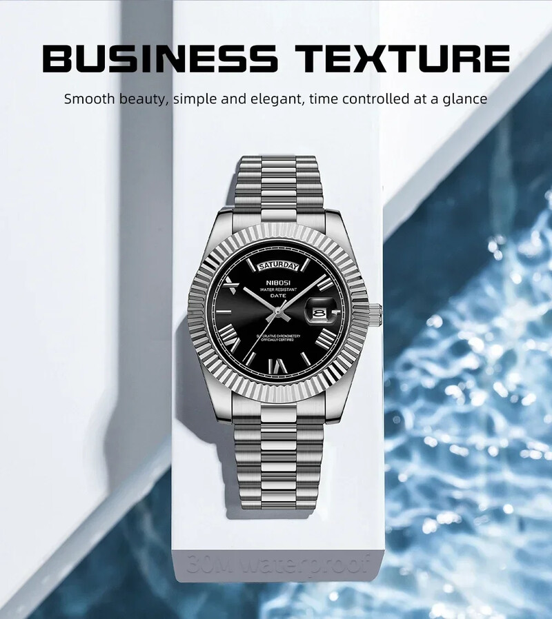 NIBOSI Ceas de lux cu quartz pentru bărbați, impermeabil, cu date, ceas de mână luminos, sport, din oțel inoxidabil, pentru bărbați, ceas pentru bărbați, ceas pentru bărbați