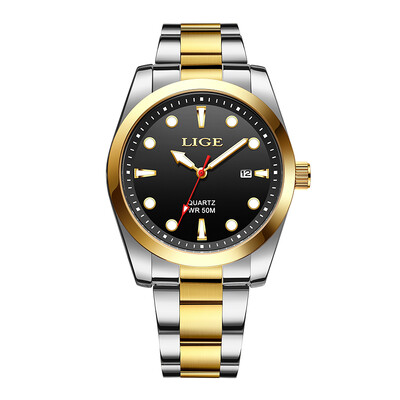 Moda LIGE Ceas de lux de marcă de top pentru bărbați 50M Ceas luminos impermeabil, verde, oțel inoxidabil, ceasuri sportive pentru bărbați, data ceas cu quartz