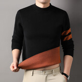Dvostrani muški vuneni pulover kontrastne boje s polu-dolčevitom dolčevitom protiv pilinga Mulberry svileni pulover na pruge periv u perilici