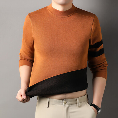 Dvostrani muški vuneni pulover kontrastne boje s polu-dolčevitom dolčevitom protiv pilinga Mulberry svileni pulover na pruge periv u perilici
