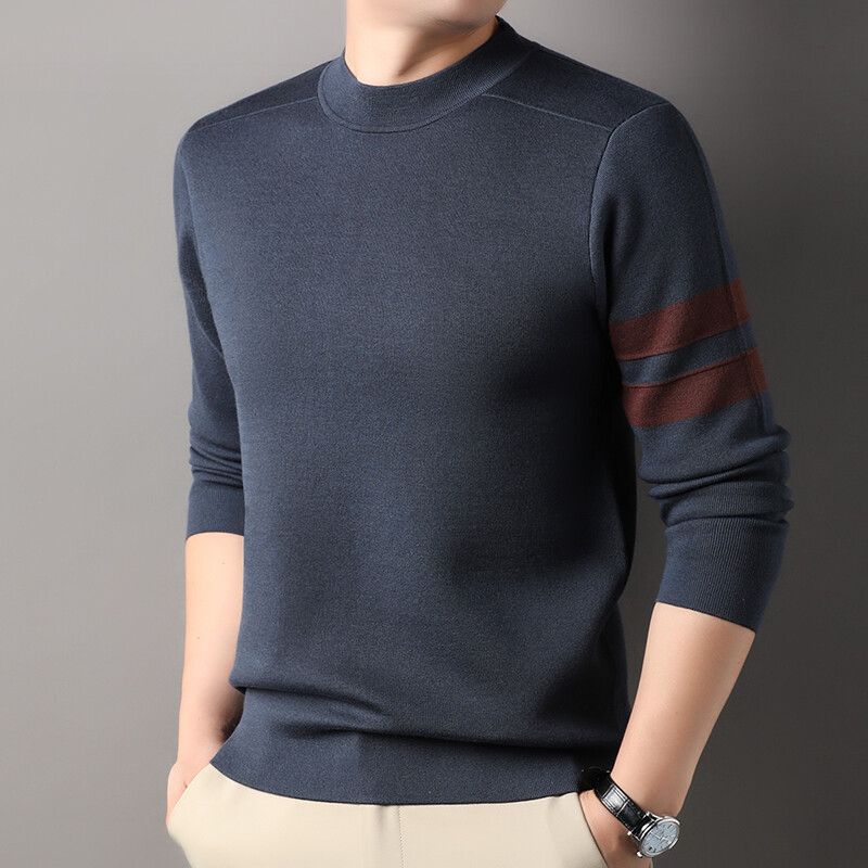 Dvostrani muški vuneni pulover kontrastne boje s polu-dolčevitom dolčevitom protiv pilinga Mulberry svileni pulover na pruge periv u perilici
