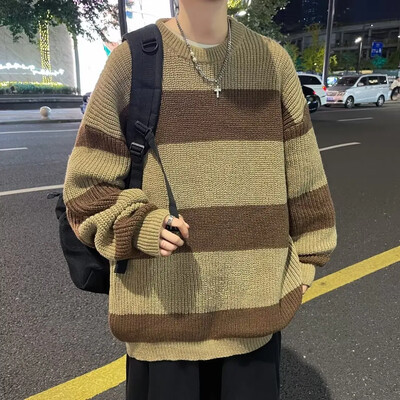 Retro svītru vilnas džemperis vīriešu sieviešu Harajuku stila rudens ziemas iekšdrēbes Augstākās klases līnijas apģērbi kokvilnas poliestera ikdienas lietošanai