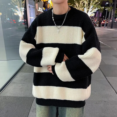 Retro svītru vilnas džemperis vīriešu sieviešu Harajuku stila rudens ziemas iekšdrēbes Augstākās klases līnijas apģērbi kokvilnas poliestera ikdienas lietošanai