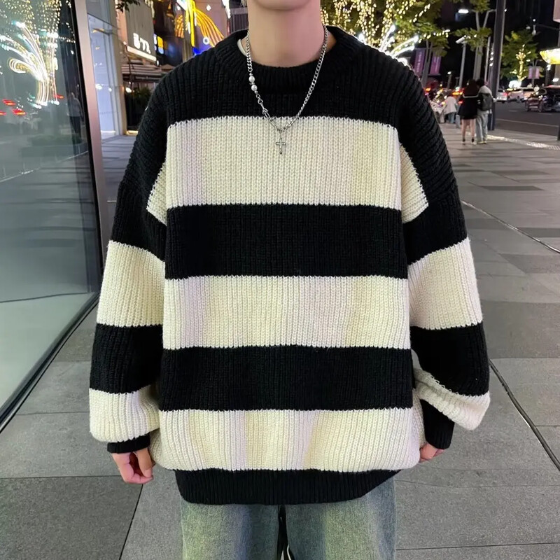 Retro svītru vilnas džemperis vīriešu sieviešu Harajuku stila rudens ziemas iekšdrēbes Augstākās klases līnijas apģērbi kokvilnas poliestera ikdienas lietošanai