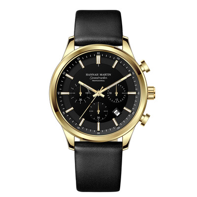 Ceas de bărbați marca Hannah Martin, cadran multifuncțional cu sincronizare, piele sport casual, mișcare originală cu quartz, ceas de afaceri pentru bărbați