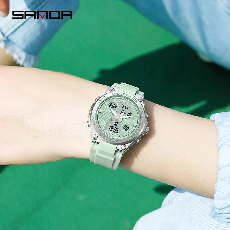 Ceas digital cu LED SANDA 6067 G Style pentru femei, cronograf sport, ceas de mână cu cuarț pentru femei, ceas electronic pentru fete, rezistent la apă