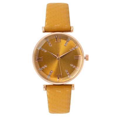 Ceasuri de damă de lux cu diamant cu design roman, ceasuri cu cuarț, modă, curea din piele verde, ceasuri de mână pentru femei