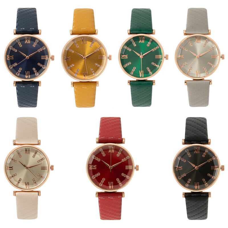 Ceasuri de damă de lux cu diamant cu design roman, ceasuri cu cuarț, modă, curea din piele verde, ceasuri de mână pentru femei