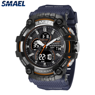 SMAEL Marca Sport Ceas Bărbați Cuarț Ceasuri de mână Impermeabil Dual Time Display Military Army Green Ceas Bărbat 8079 Ceasuri Bărbați