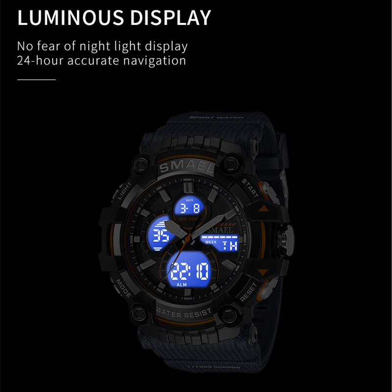 Zīmola SMAEL sporta pulkstenis vīriešu kvarca rokas pulksteņi ūdensizturīgi divu laika displeju militārās armijas zaļš vīriešu pulkstenis 8079 vīriešu pulksteņi