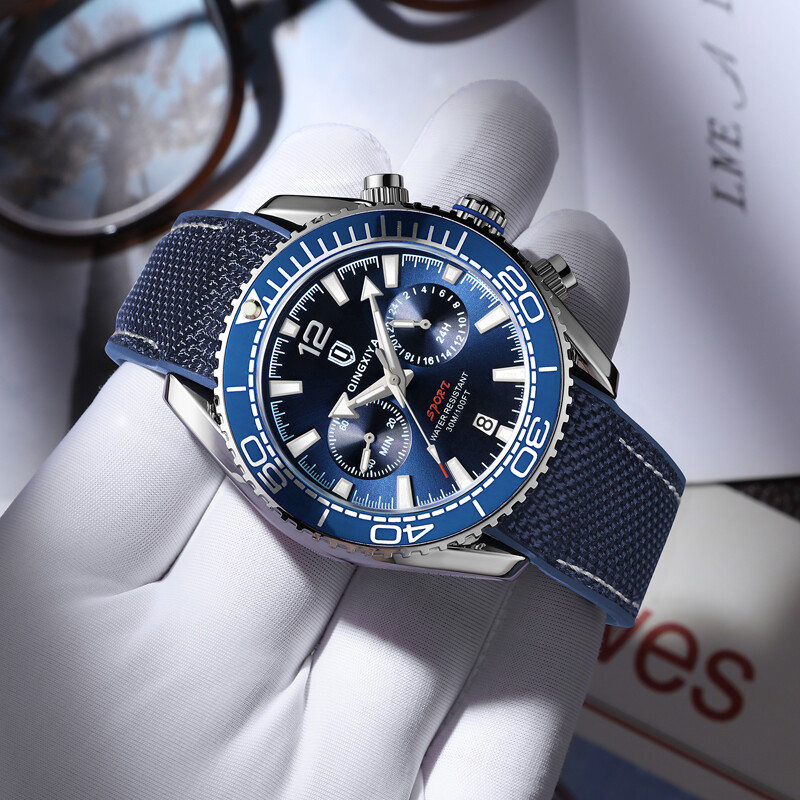 QINGXIYA Ceas cu quartz cronograf la modă, curea din silicon, calendar impermeabil, 24 de ore, sport, ceasuri pentru bărbați, ceasuri masculine