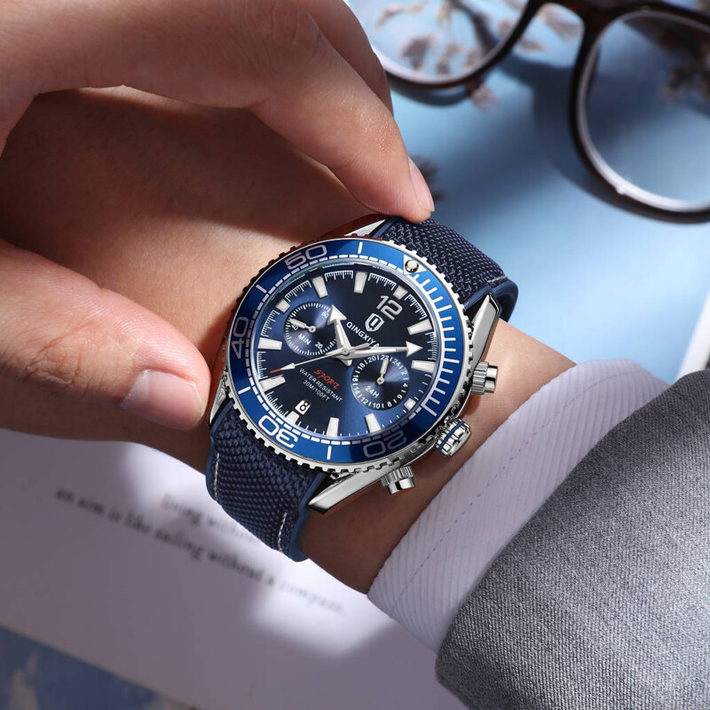 QINGXIYA Ceas cu quartz cronograf la modă, curea din silicon, calendar impermeabil, 24 de ore, sport, ceasuri pentru bărbați, ceasuri masculine