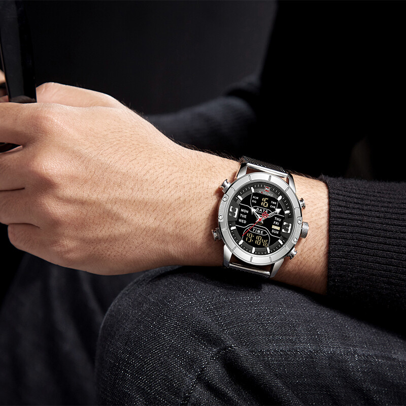 Ceasuri de lux NAVIFORCE pentru bărbați, ceas de mână sport, analog, digital, impermeabil, din oțel inoxidabil, ceasuri originale din argint 2022