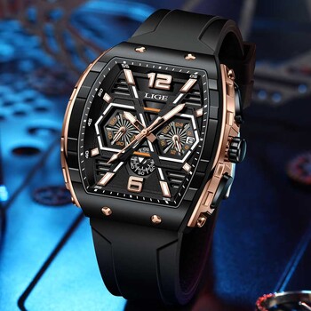 Relogio Masculino LIGE Мъжки часовник Луксозен водоустойчив кварцов ръчен часовник Raise Wrist Luminous Date Sports Silicone Clock Man Watches