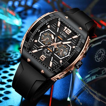 Relogio Masculino LIGE Мъжки часовник Луксозен водоустойчив кварцов ръчен часовник Raise Wrist Luminous Date Sports Silicone Clock Man Watches